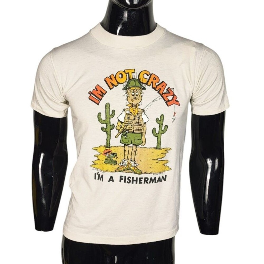 Vintage 80s "I'm Not Crazy I'm A Fisherman" J Angus Mclean Lexington Tee S/M